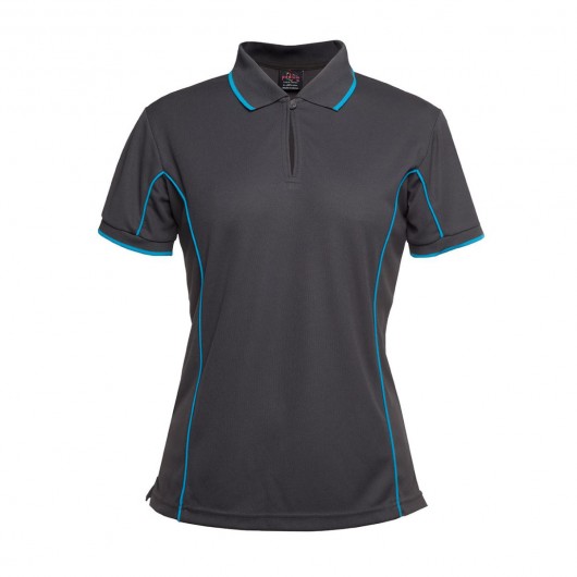 Charcoal Aqua Ladies Piping Polo Shirts
